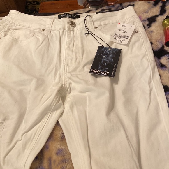 Smoke and Ash Mens White Ripped Jeans - Picture 6 of 7